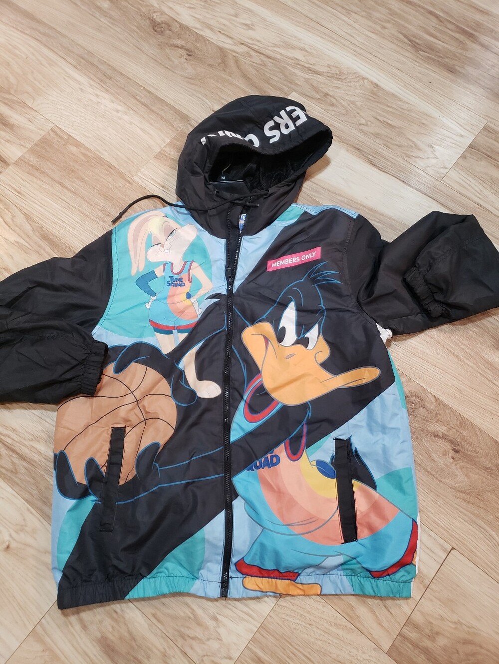 Space Jam Members Only Zip Up Hooded Long Sleeve Windbreaker Jacket Men L - Picture 5 of 5